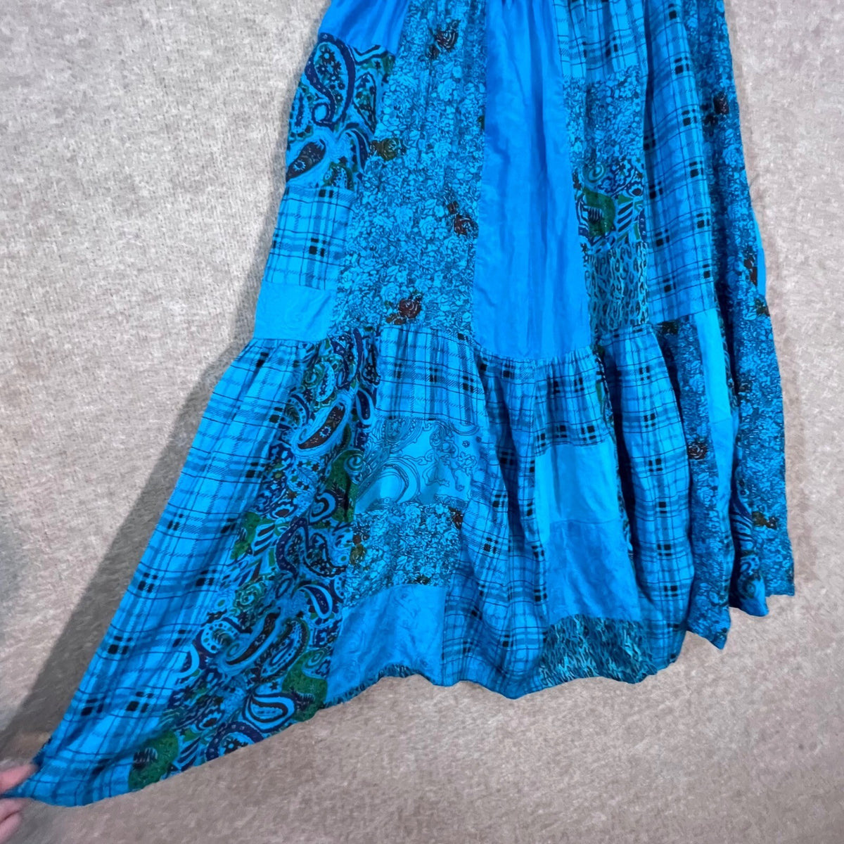 Vintage Carole Little Sport Maxi Skirt Womens 12 Blue Patchwork Paisley Boho