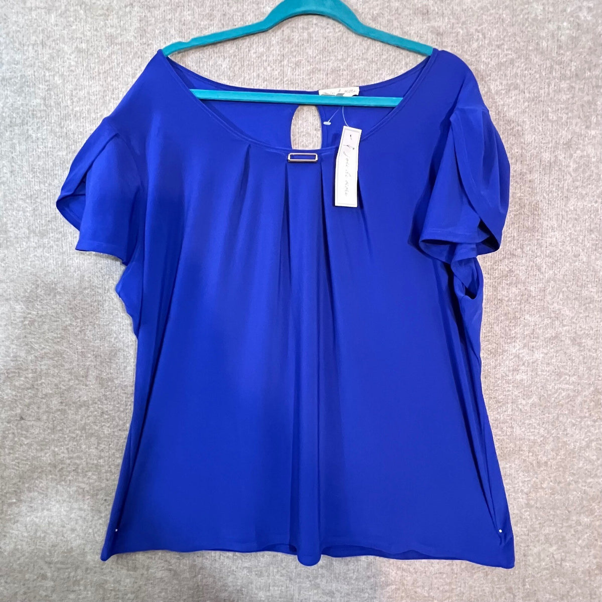 Joie De Vivre Blouse Womens 3X Blue Short Sleeve Pleated Keyhole 1358MP03AV