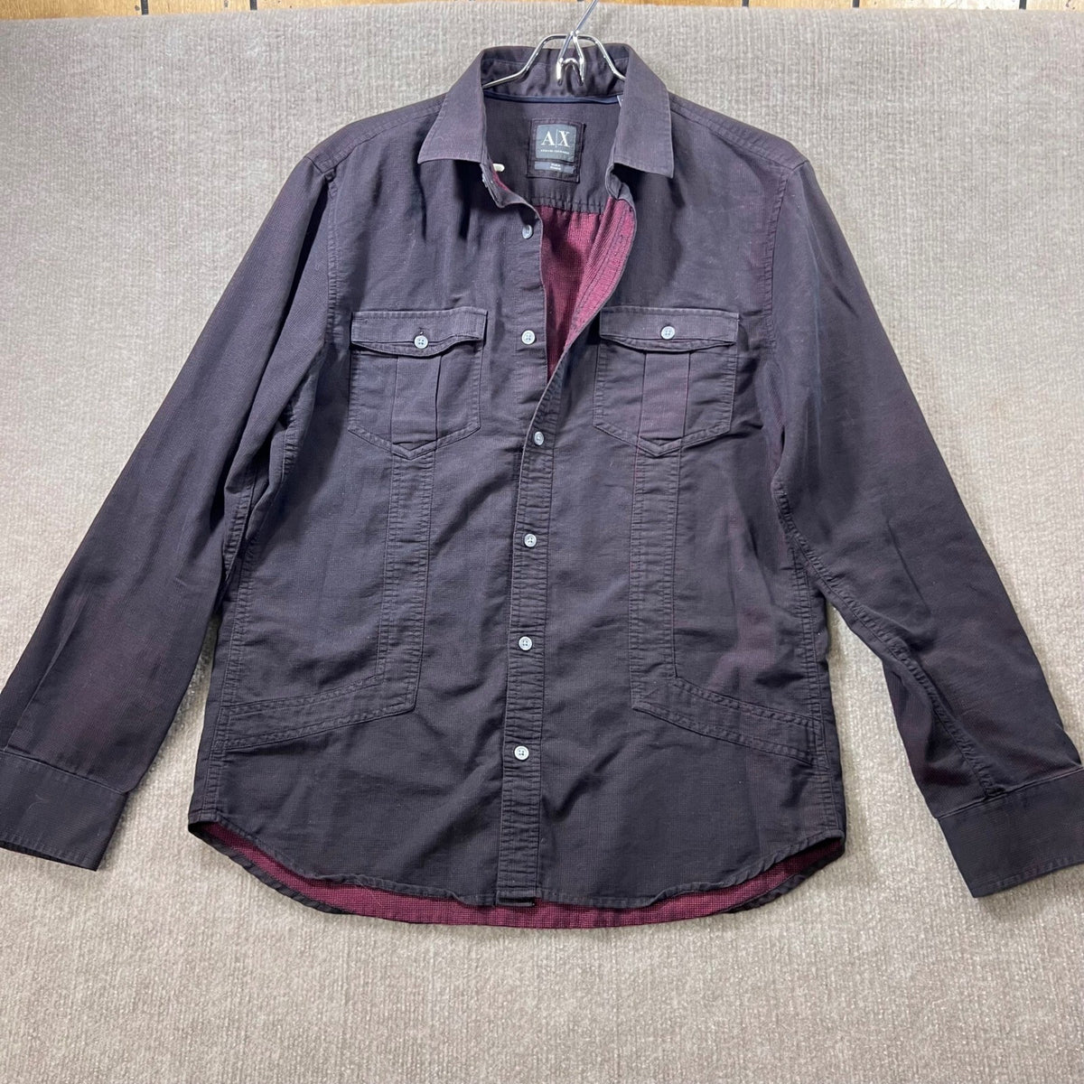 Armani Exchange Mens Button Down Shirt Dark Red Long Sleeve M