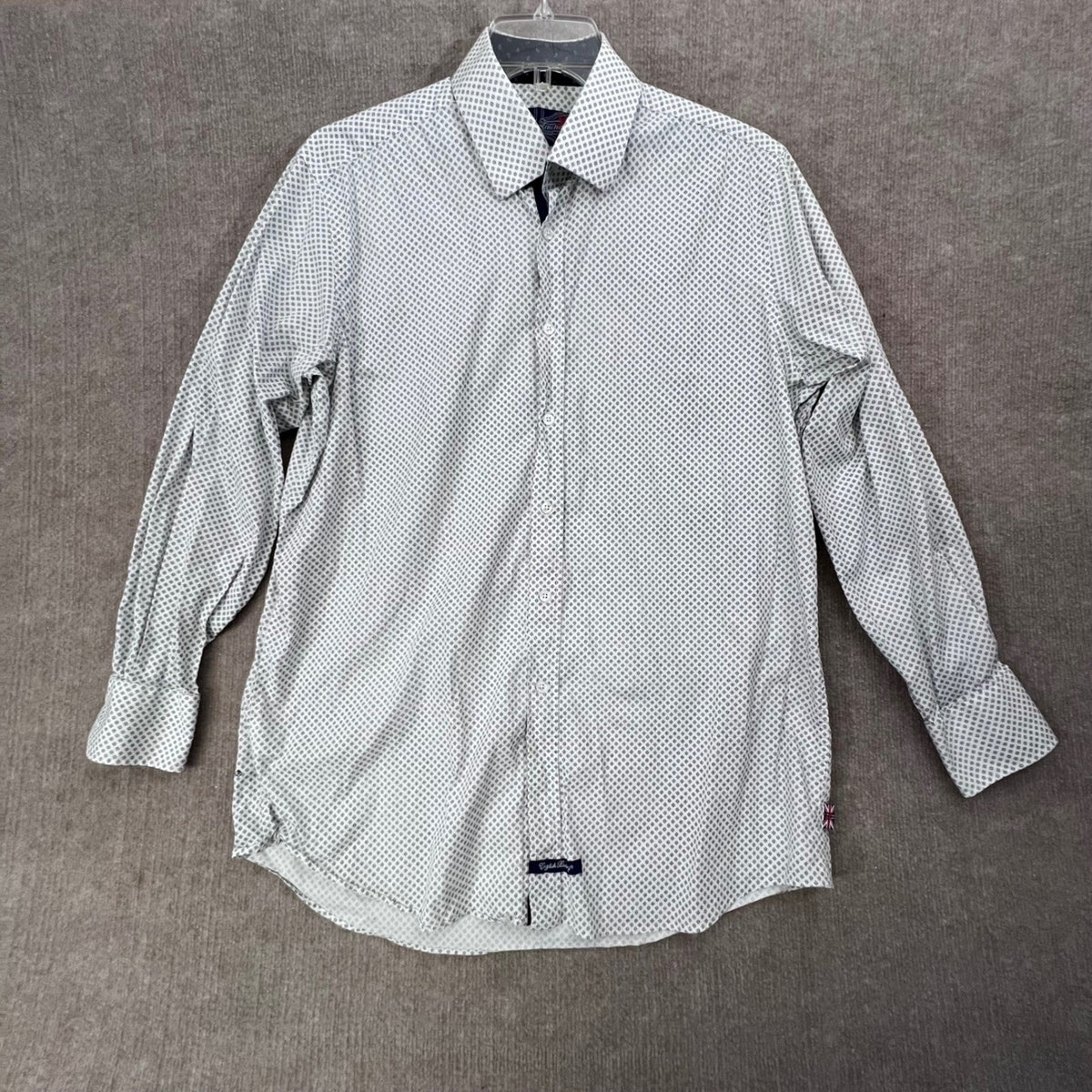 English Laundry Men's 17.5 34/35 Flip Cuff Button Down Shirt White Blue Floral