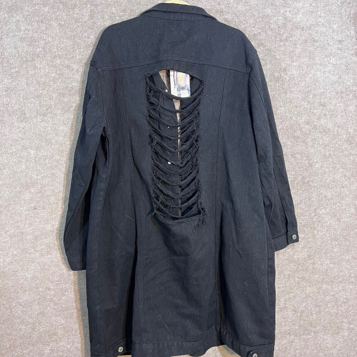Thrill Jeans Denim Jacket Women 3X Black Distressed Longline Ripped Grunge Edgy