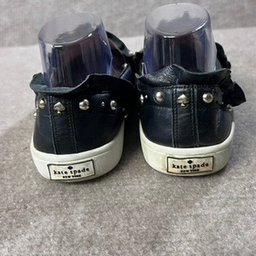 Kate Spade Sz 10 New York Black Leather Studded Ruffle Slip On Sneakers