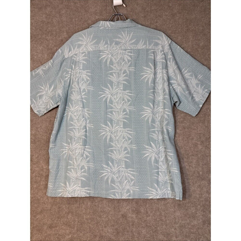 Caribbean Men Hawaiian Shirt Blue Silk Blend Short Sleeve Button Up XL