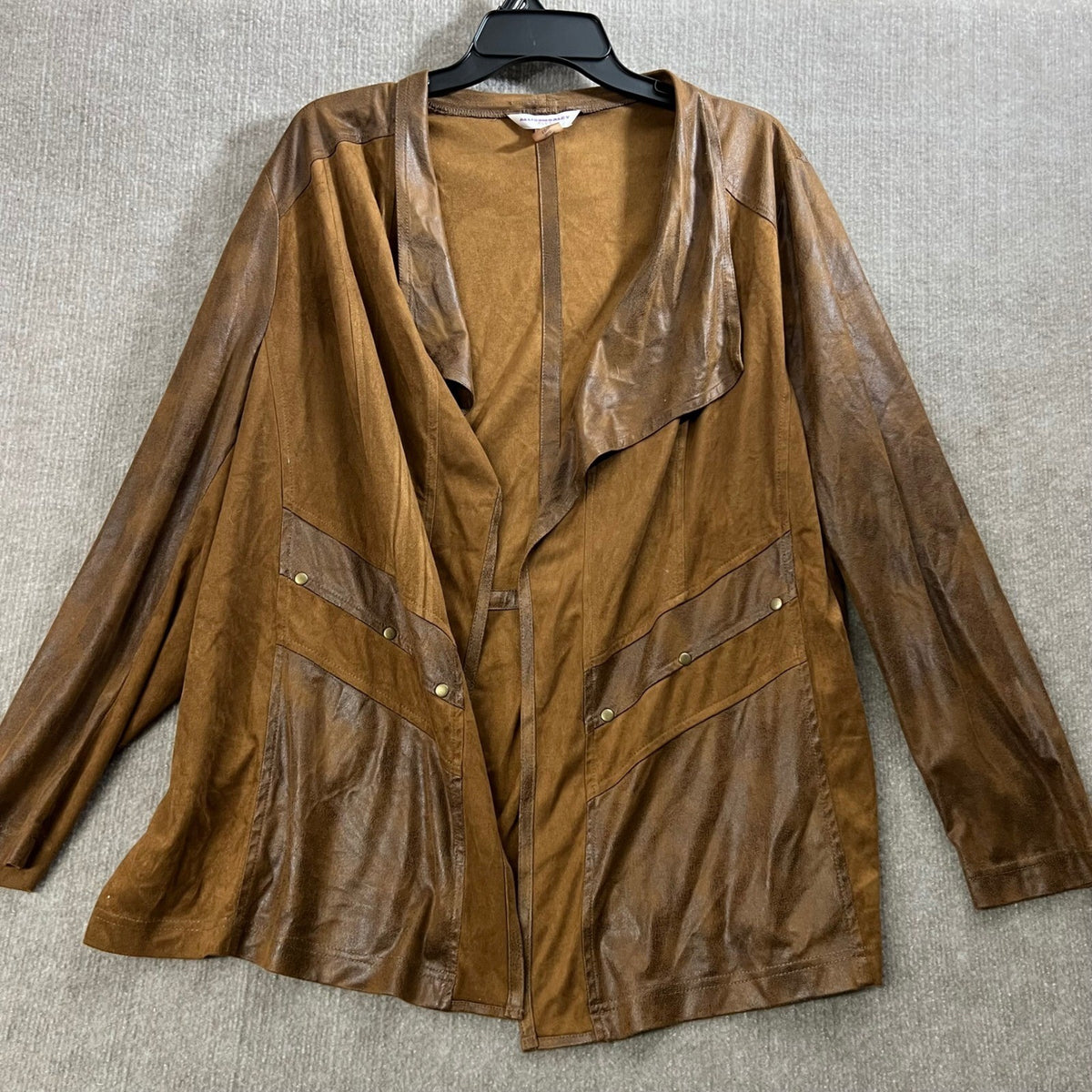 Allison Daley Plus Size 18W Brown Faux Leather Drape Front Jacket Blazer