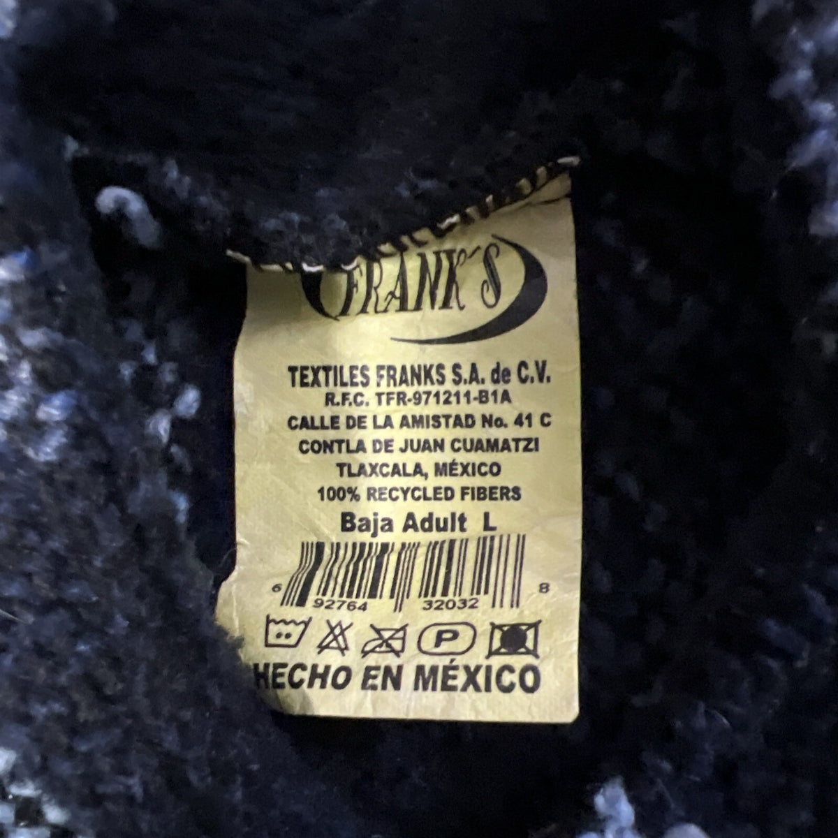 Vtg Franks Textiles Hoodie Gray Blue Black Baja Mexican Poncho Mexico | Size L