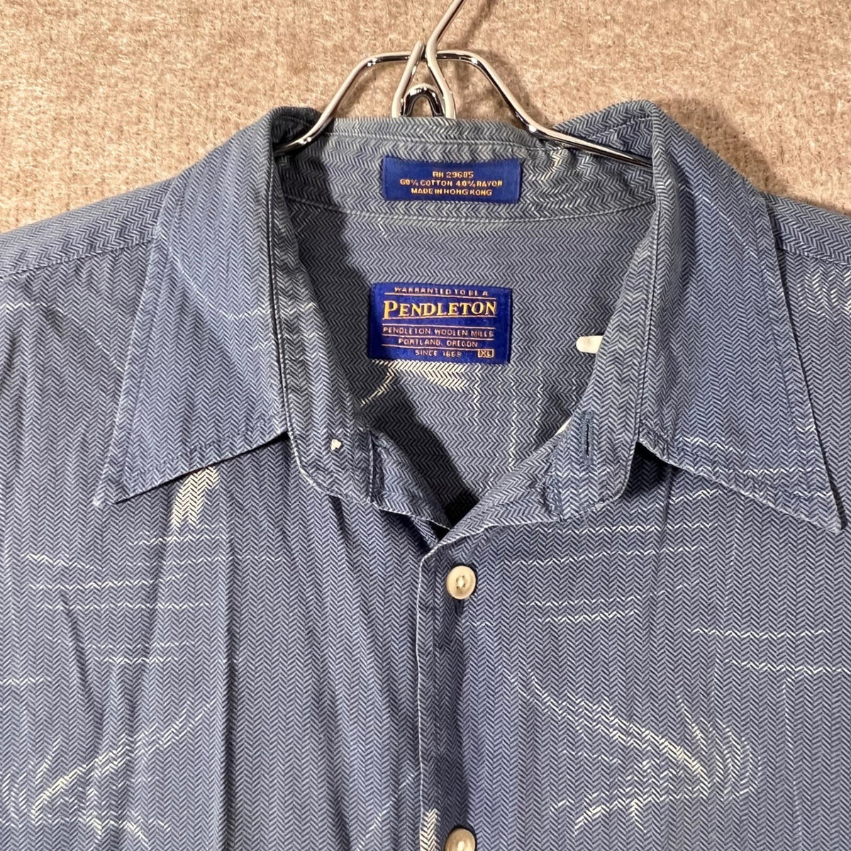 Vintage Pendleton Mens XL Fly Fishing Shirt Blue Herringbone Button Up