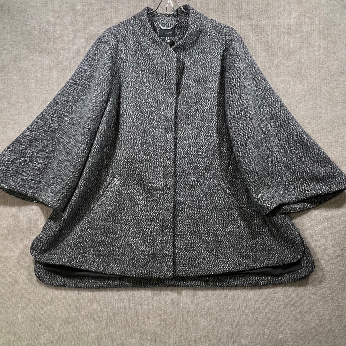 H by Halston Herringbone Pattern Kimono Style Cape Coat Women's 1X Grey Black
