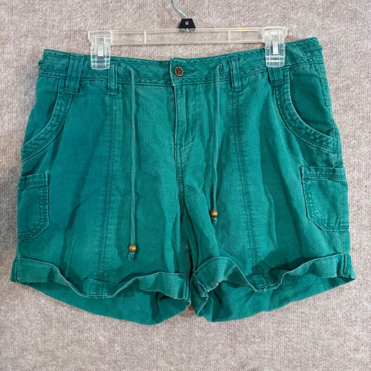 Sonoma Linen Blend Cargo Shorts Womens 12 Green Drawstring Casual Coastal