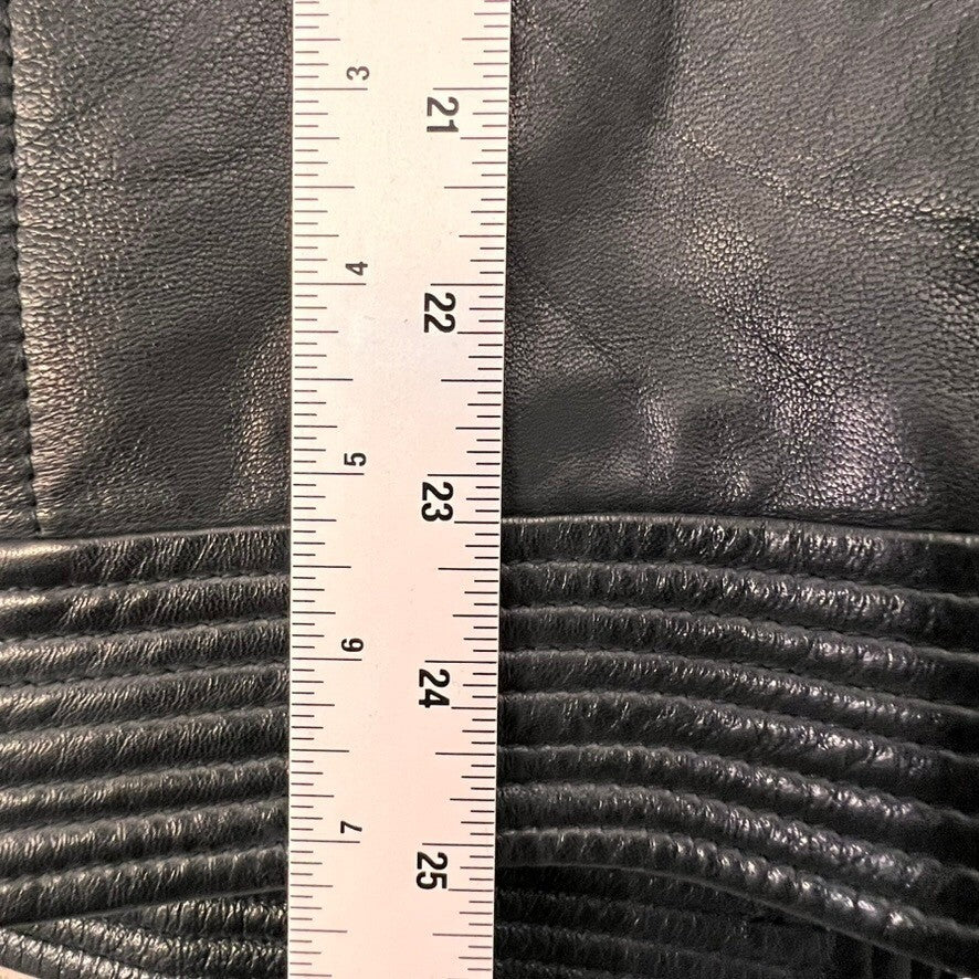 Lamarque Leather Jacket Men L Black Full Zip Moto Biker Bomber Quilted Liner