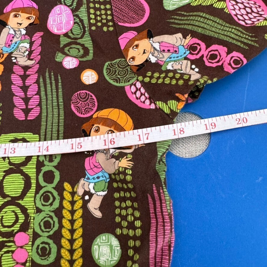 Nickelodeon Dora the Explorer Women's Size S Brown Patterned Scrub Top