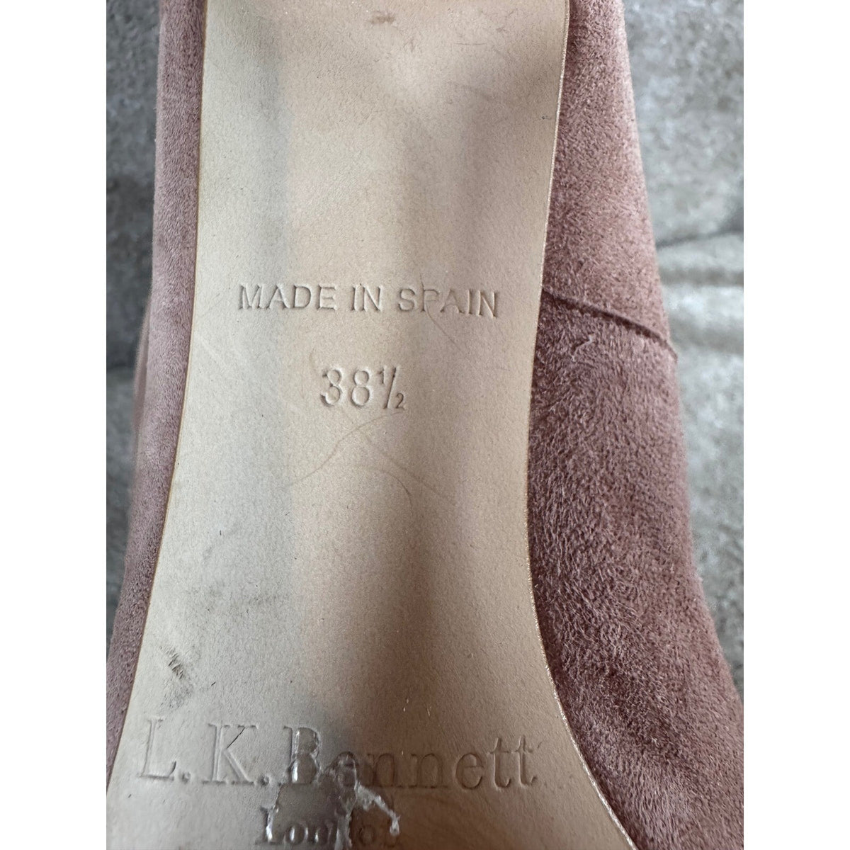 L.K. Bennett Pumps Women 38.5 Pink Suede Block Heel Gold Trim Made in Spain