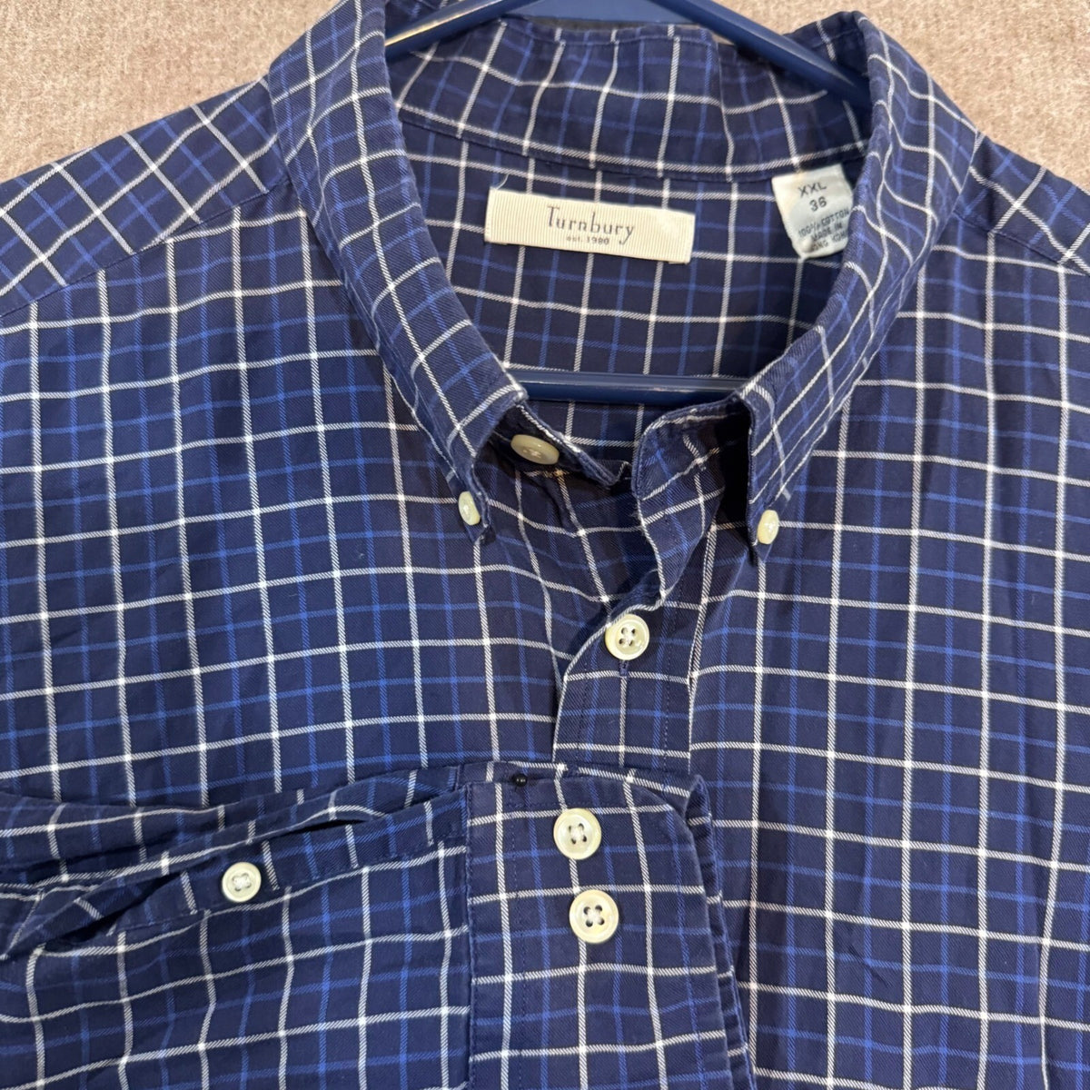 Turnbury Button Down Shirt Mens XXL Blue White Plaid Long Sleeve Cotton Preppy