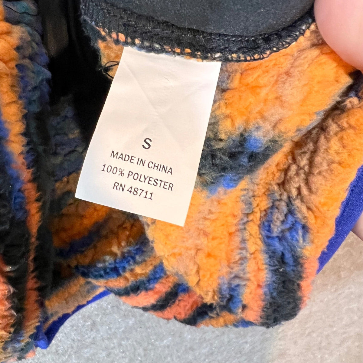Edgar + Ash Fleece Jacket Mens Small Orange Blue Striped Full Zip Gorpcore