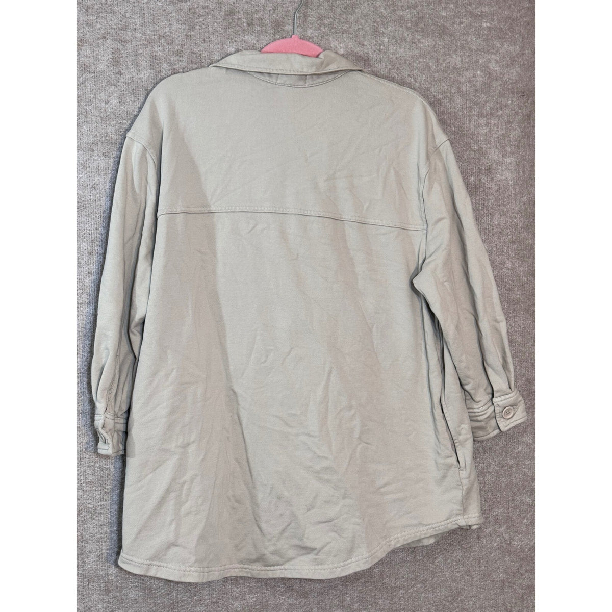 Good American Shacket Women 3/4 Khaki Cotton Fleece Shacket Oversized Utility