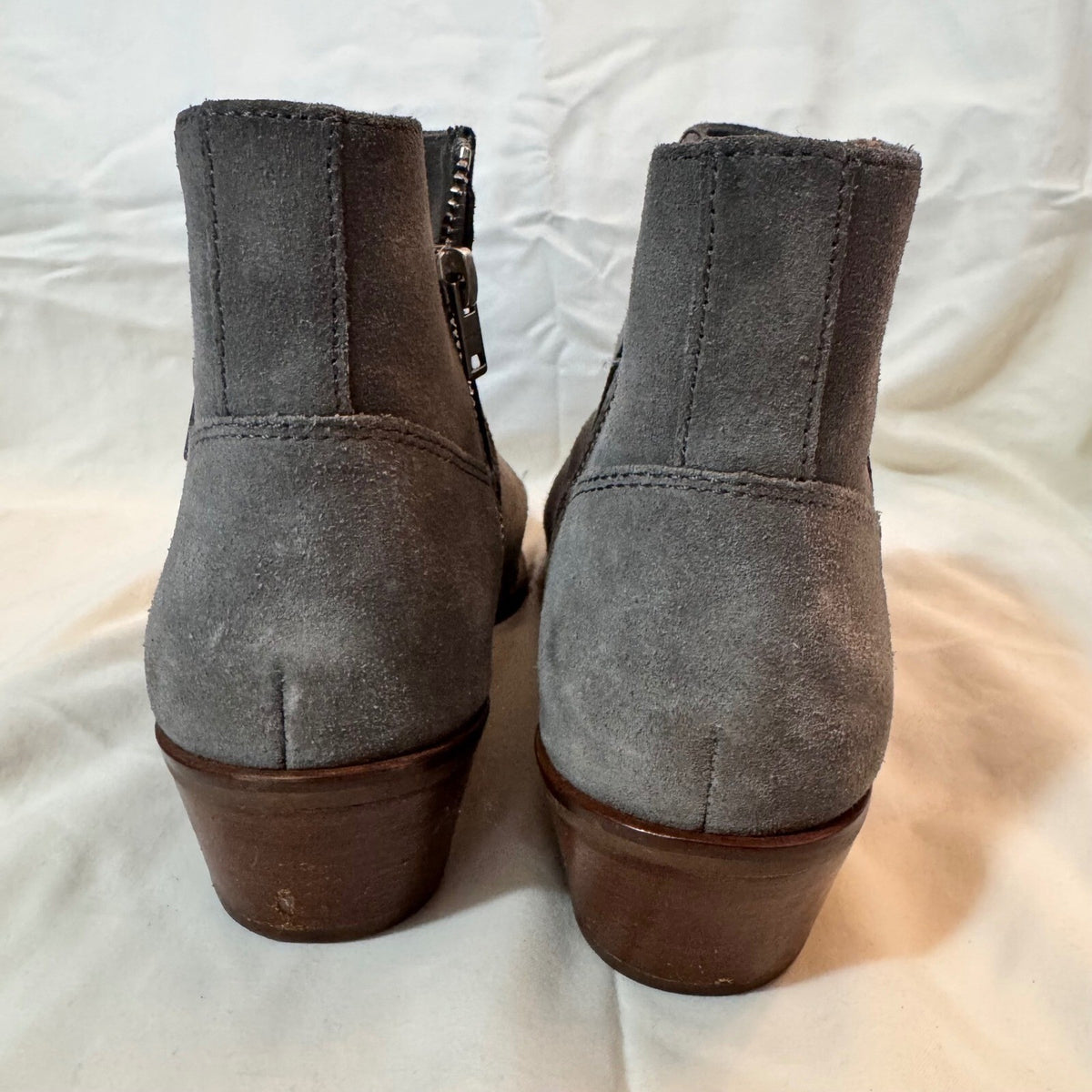 Coach Suede Ankle Boots Womens 7 Grey Zip Up Block Heel Minimalist Boho