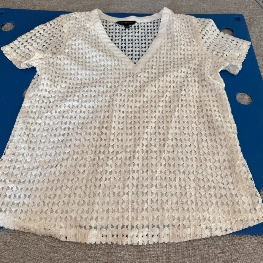 Banana Republic White V-Neck S Tunic with lace over and Polyester underlayer