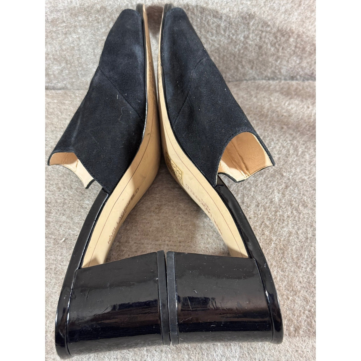 Karl Lagerfeld Hettie Black Mules Women 10 Suede Tassel Block Heel Chic