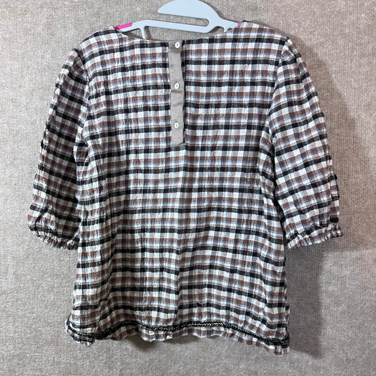 La Camicia Plaid Blouse Womens 42 Gingham Button Back Lightweight Country
