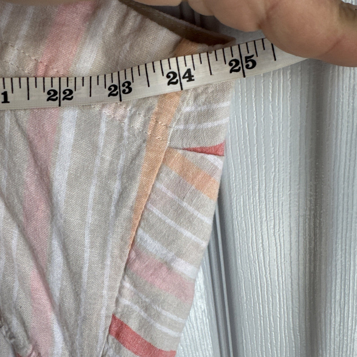 Tiered Maxi Linen Blend Sundress Peach Striped Pockets Boho 4X Ruched Country