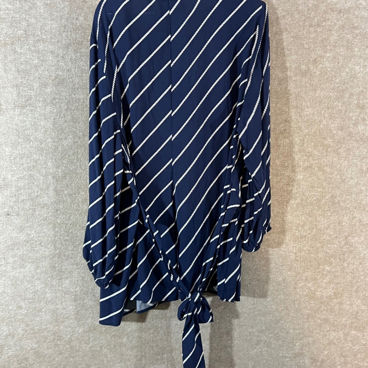 Lane Bryant Blouse Womens 20 Navy Rope Stripe Tie Back Long Sleeve NWT