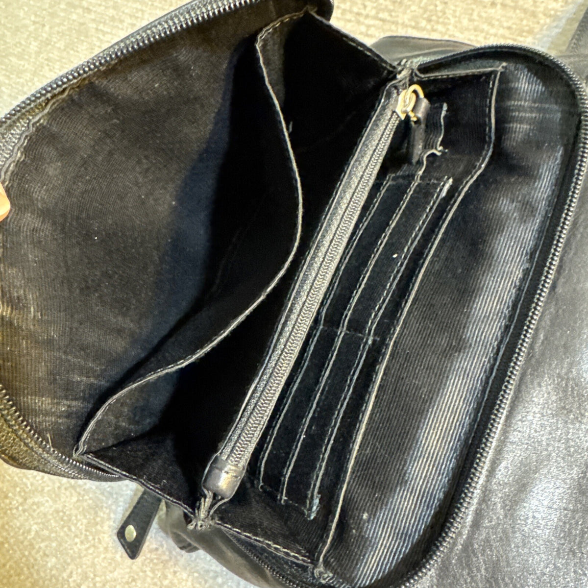 Audrey Brooke Black Leather Organizer Flap Crossbody Shoulder Handbag Purse