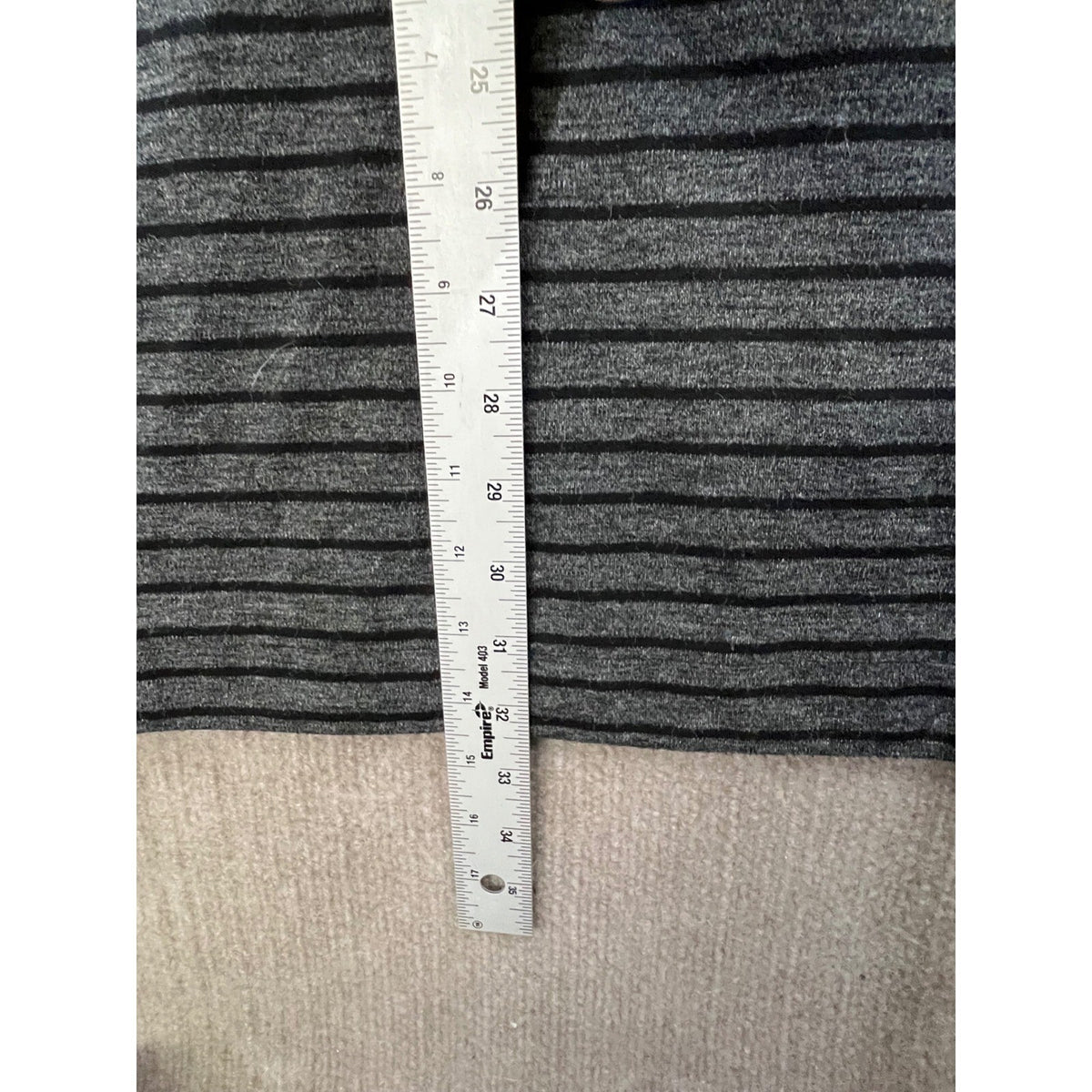 LOFT Gray Black Striped 3/4 Sleeve Knit Shift Dress with Zipper Detail Size S
