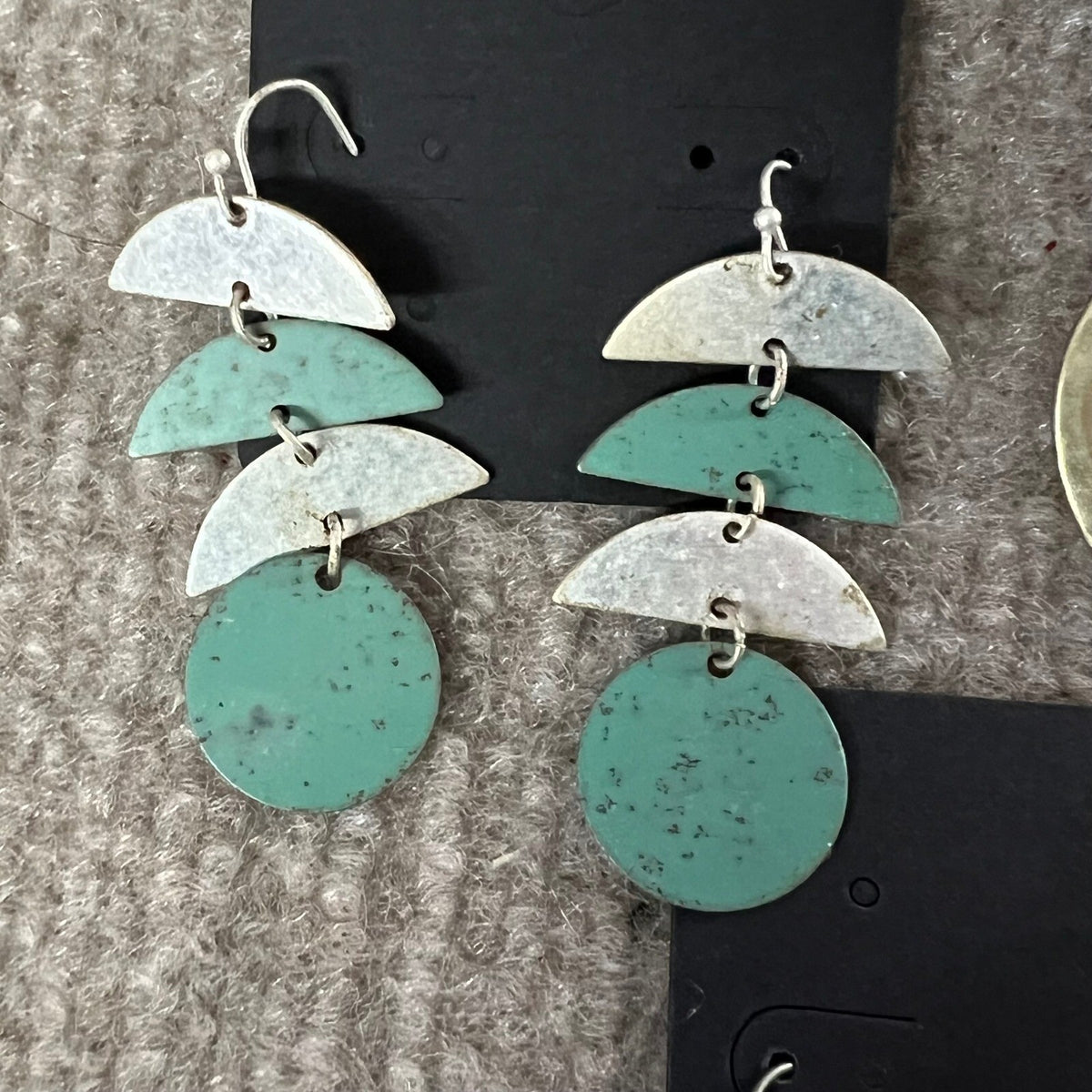 Lot of Boho Earrings Brass Tone Hoops Aqua Geometric Drop Crystal Quartz Points