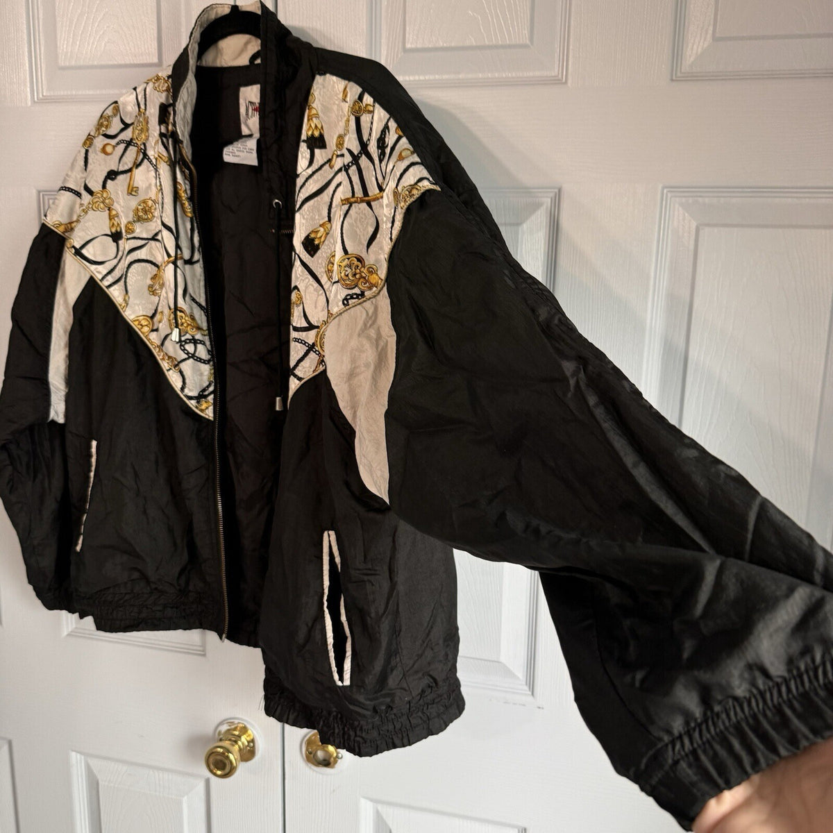 Vintage 90s Active Frontier Women's Large Windbreaker | Key & Chain Print