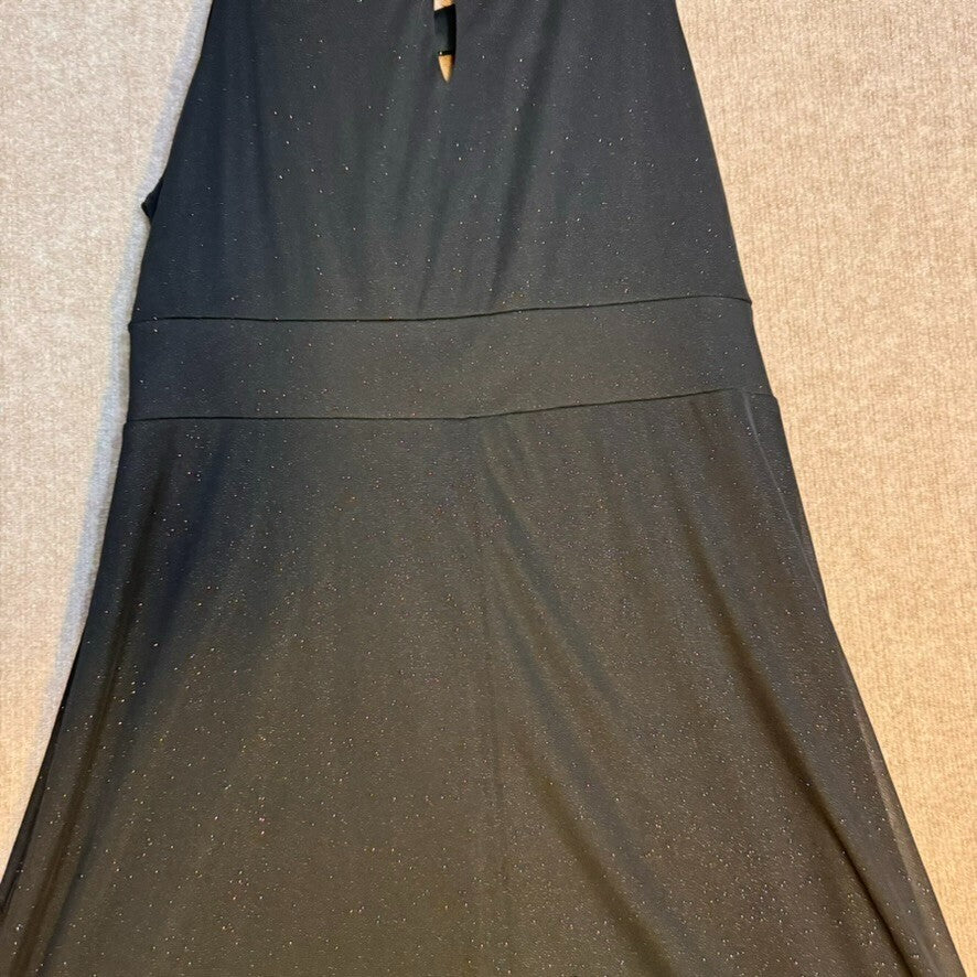 Enfocus Women 18W Black Sparkle Maxi Evening Gown Keyhole Empire Waist