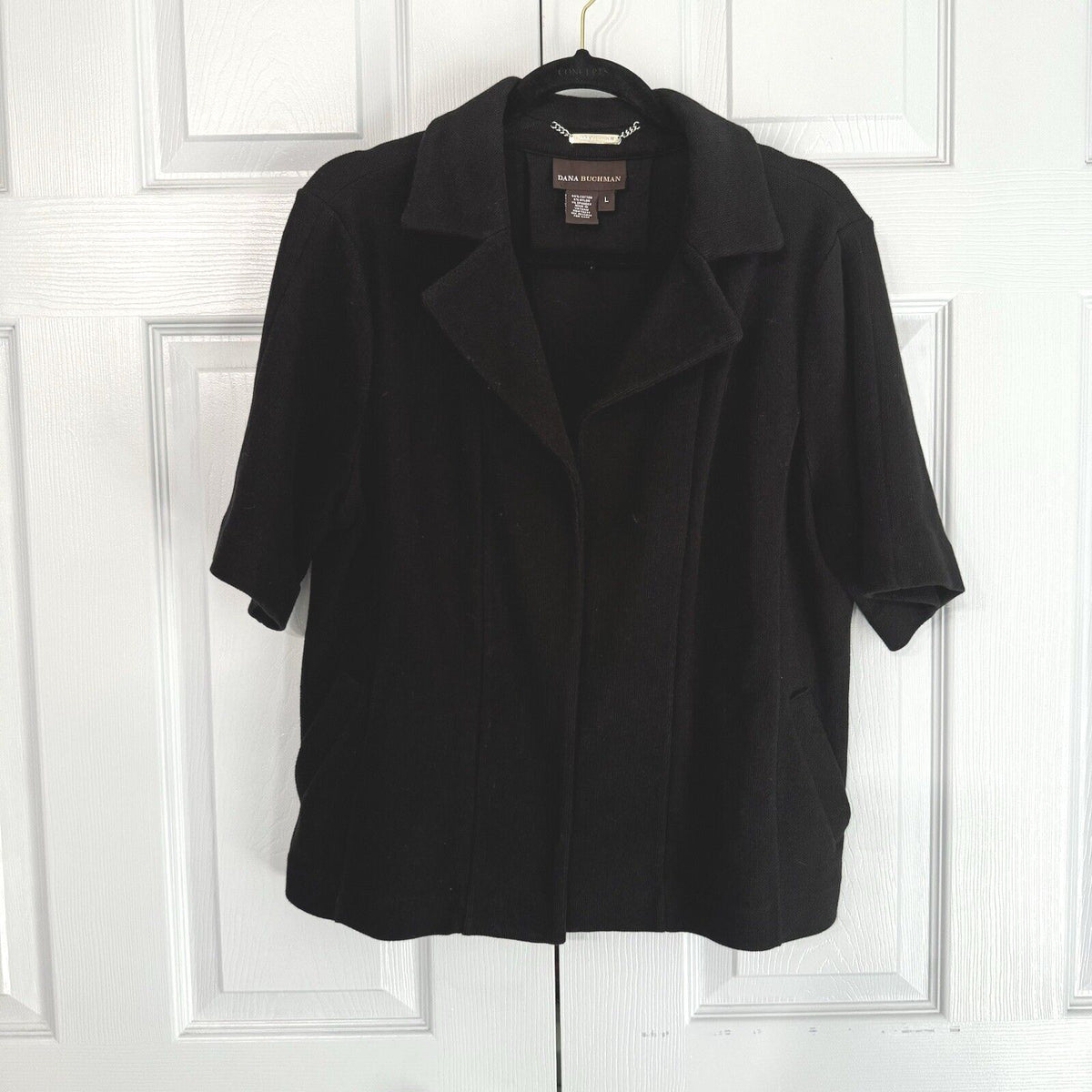 Dana Buchman Black Short Sleeve Work Jacket Blazer Size L, Animal Print Contrast