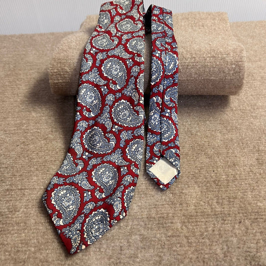 Vintage Christian Dior Silk Paisley Tie Mens OS Red Blue Designer Formal Luxury