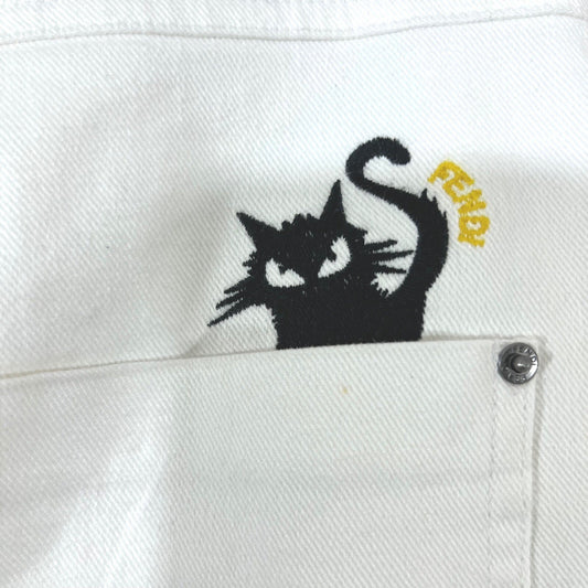 Fendi Jeans Girls 10A White Denim Cat Embroidery Slim Fit Designer Luxury