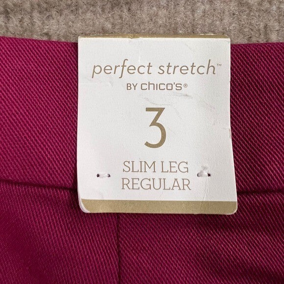 Chico's Perfect Stretch Slim Leg Regular Pink Button Detail Pants Sz3