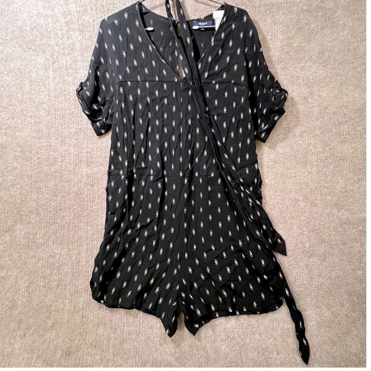 Madewell Black Diamond Print Wrap Romper Playsuit Jumpsuit Size Medium