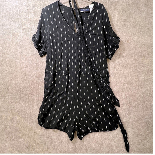 Madewell Black Diamond Print Wrap Romper Playsuit Jumpsuit Size Medium