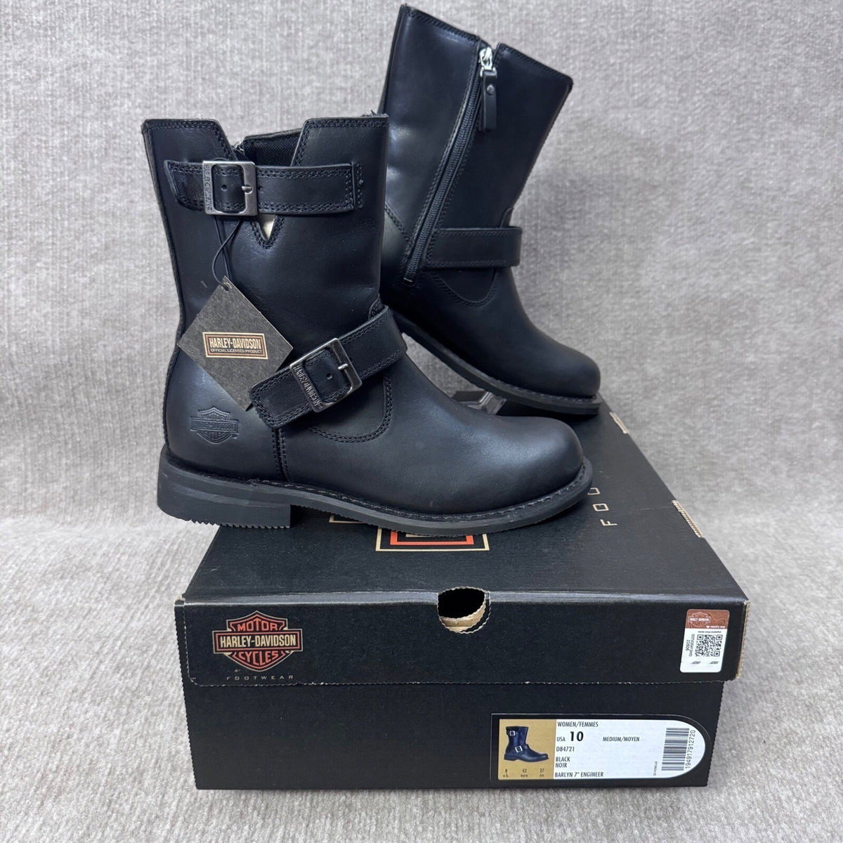 Harley Davidson Women's Barlyn Black Leather Engineer Boots Size 10