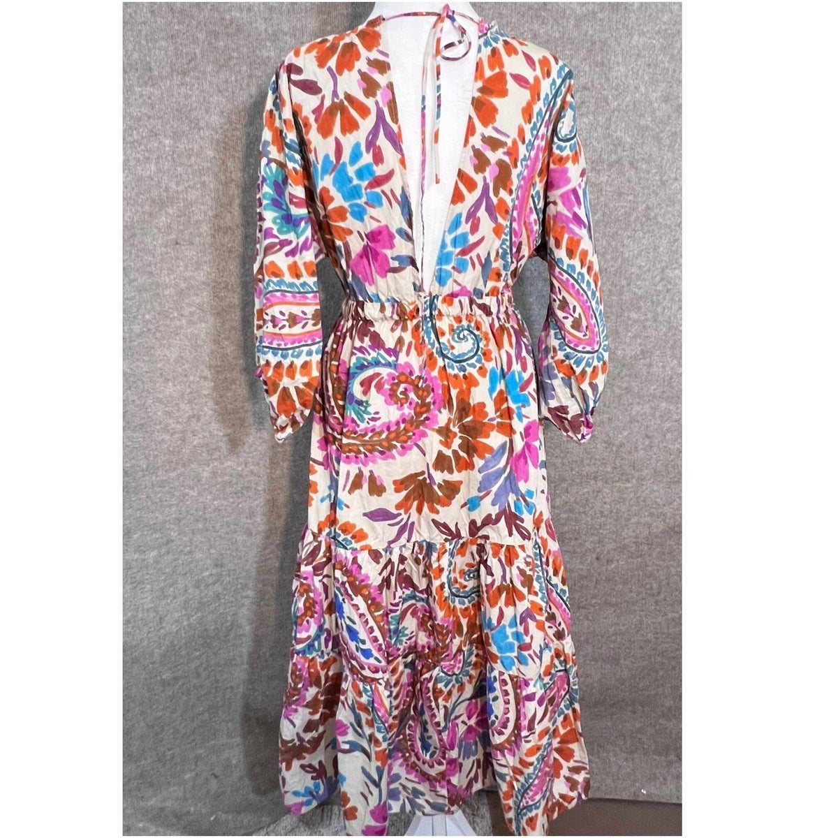 Zara Dress Womens Small Floral Paisley Tiered Midi V-Neck Boho Summer Festival