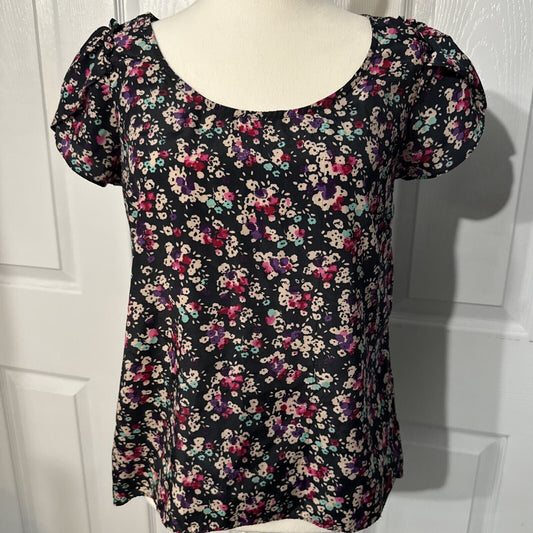Jessica Simpson Dark Floral Cap Sleeve Top - Size M, Navy