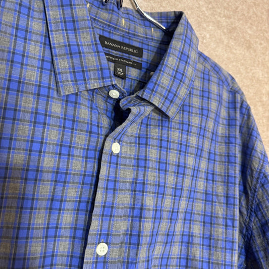Banana Republic Button Down Shirt Mens XXL Plaid Untucked Standard Fit Preppy