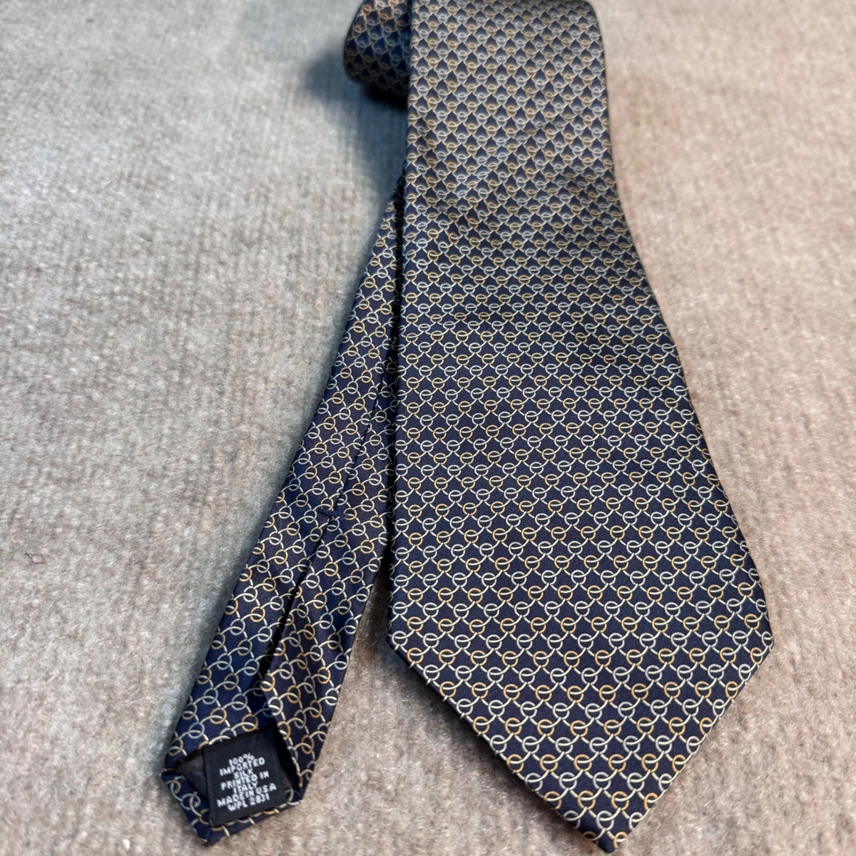 Louis Feraud Silk Tie Mens OS Blue Gold Chain Link Geometric Career Classic