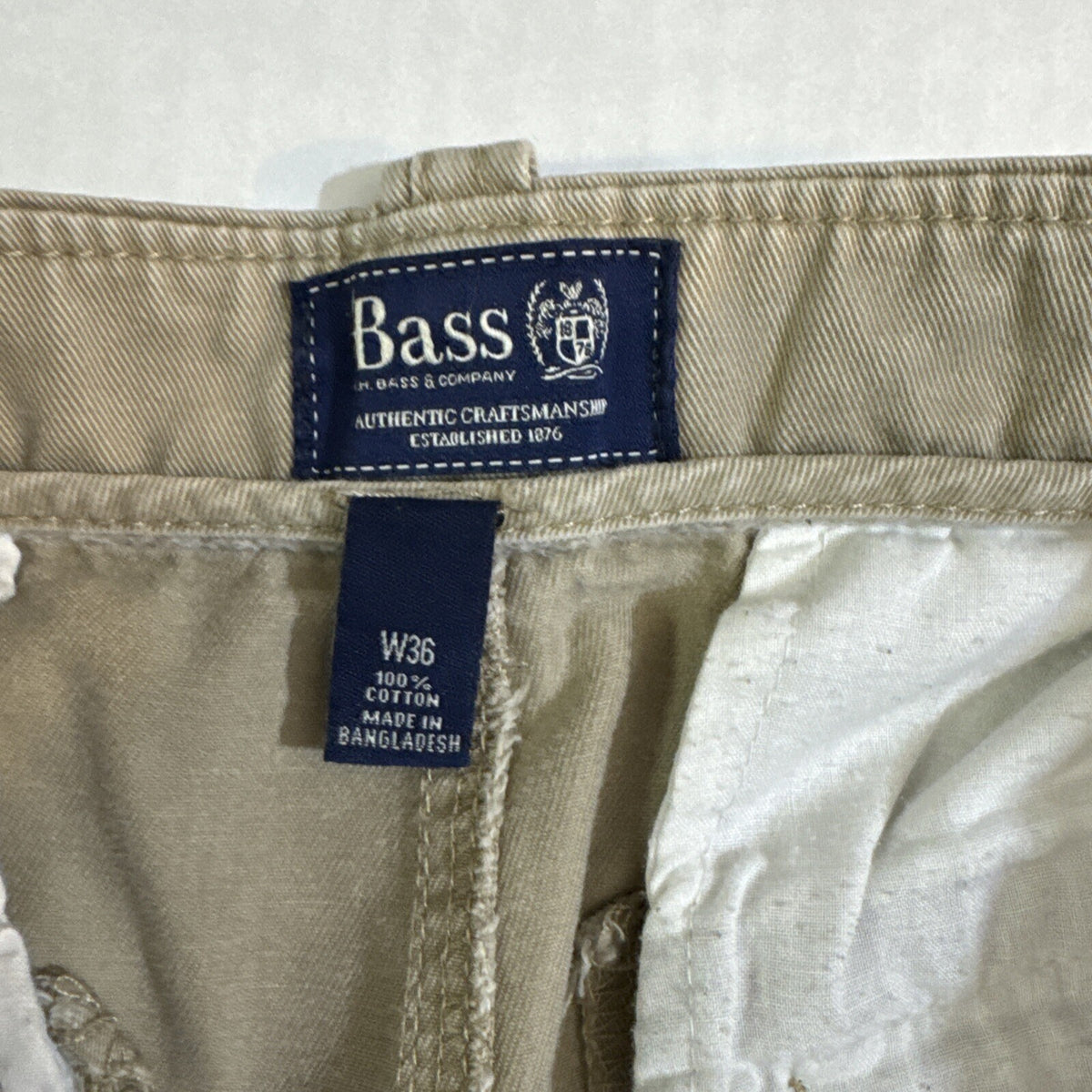 Bass Cargo Short Men 36x10 Khaki Casual Walking Cotton Preppy