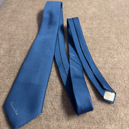 Oscar de la Renta Necktie Mens OS Blue Polka Dot Silk Designer Formal
