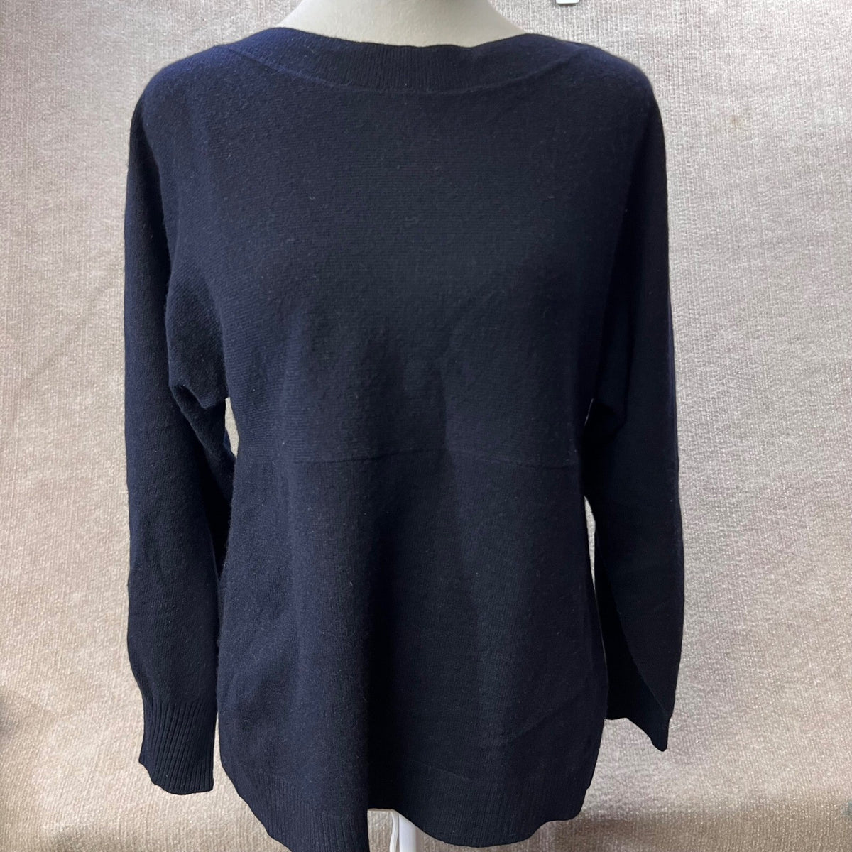 Vince Navy Wool Cashmere Blend Boat Neck Sweater XS Oversized High Split Tunic