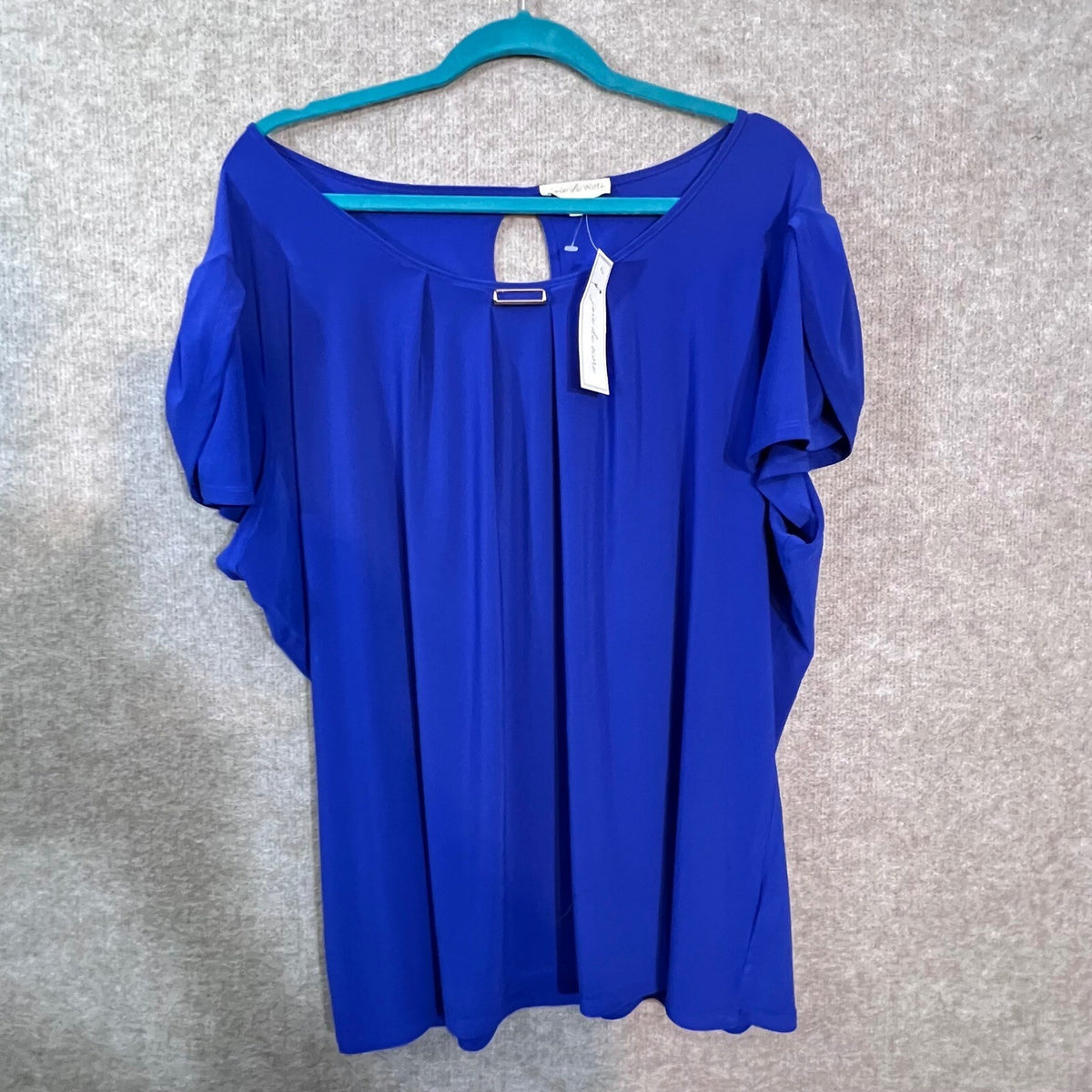 Joie De Vivre Blouse Womens 3X Blue Short Sleeve Pleated Keyhole 1358MP03AV