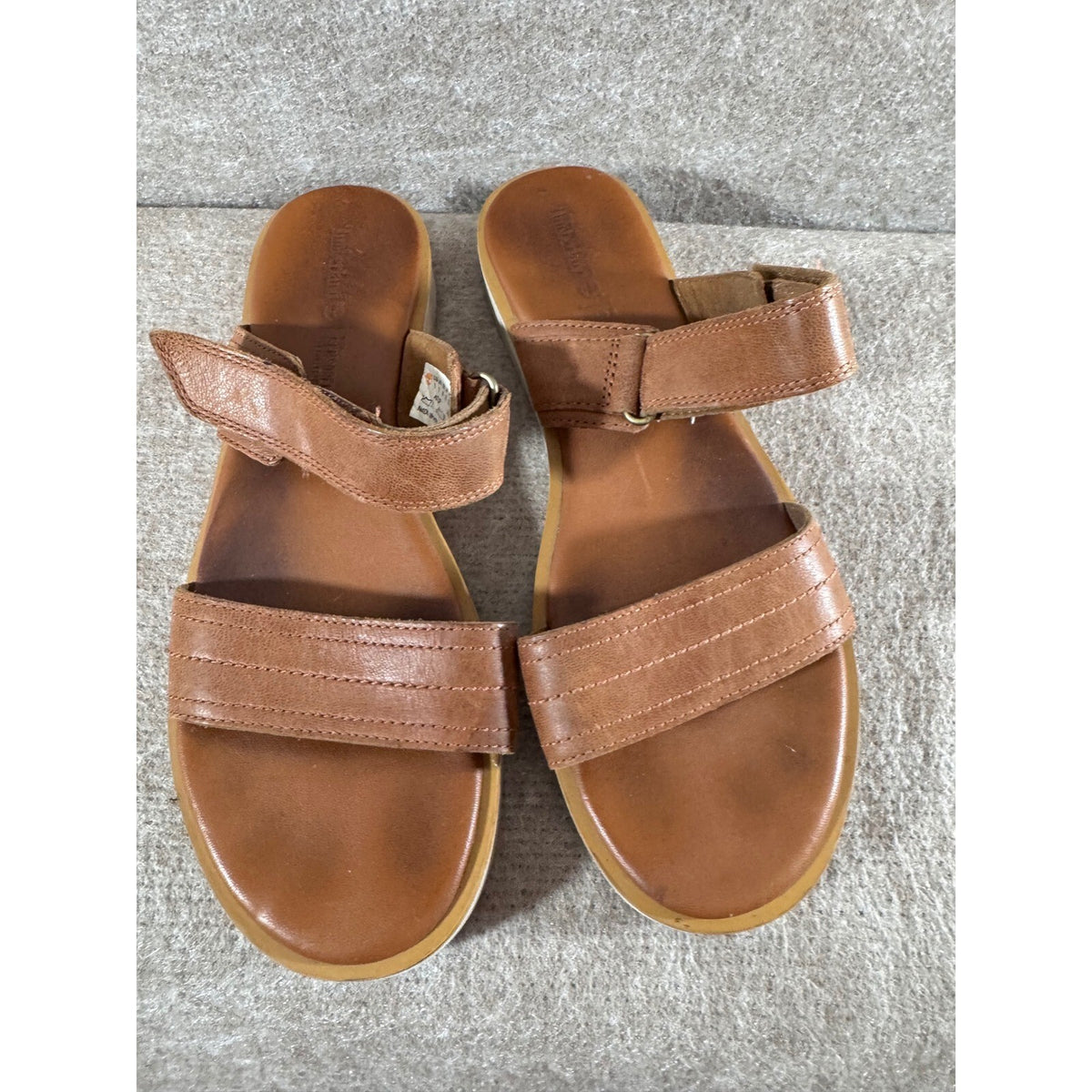 Timberland Sensorflex Platform Sandals Womens 9 Brown Leather Hook Loop Comfort