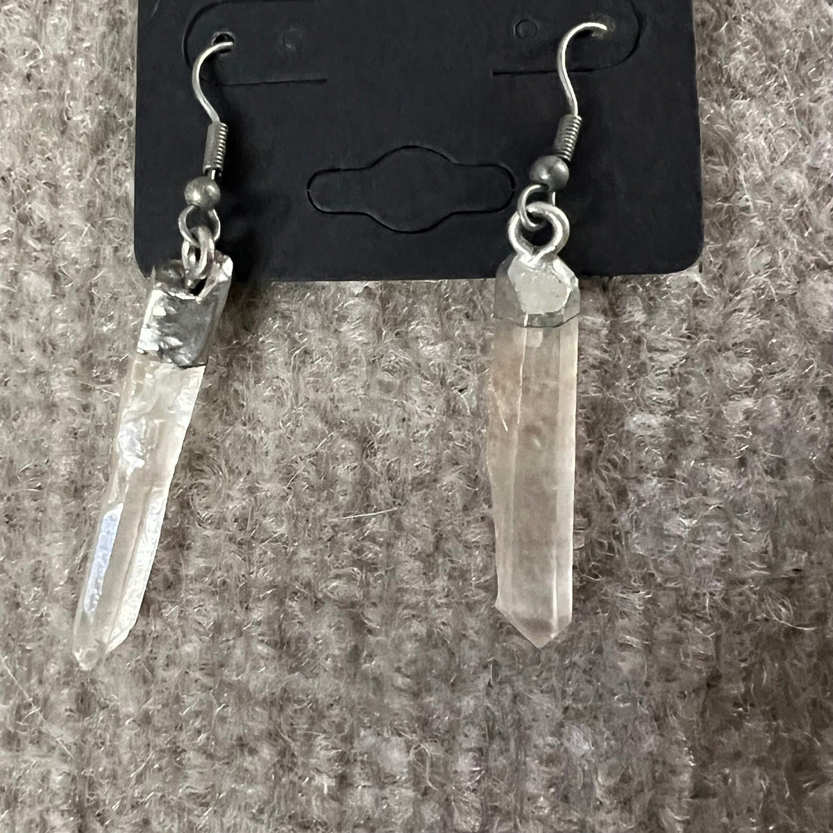 Lot of Boho Earrings Brass Tone Hoops Aqua Geometric Drop Crystal Quartz Points