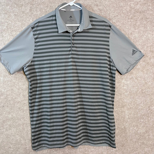 Adidas Polo Shirt Mens XL Gray Striped Short Sleeve Golf Performance FS5198