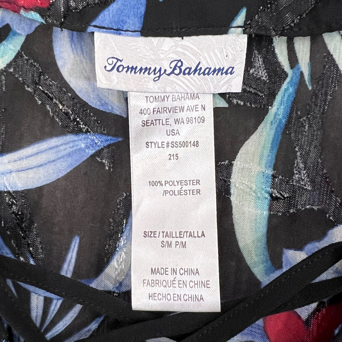 Tommy Bahama Floral Lace Up Tassel Cover Up Top S/M Black Red Blue