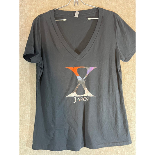 X Japan Band T Shirt Women XXL Black V Neck Visual Kei J Rock Metal Graphic Tee