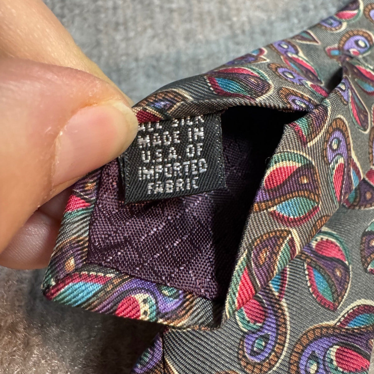 Vintage Christian Dior Monsieur Necktie Men Gray Paisley Silk Designer Retro USA